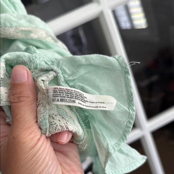 FREE PEOPLE} Boho Mint Green Polka Dot Lace Swing Trapeze Mini Dress Sz XS - Picture 3 of 4